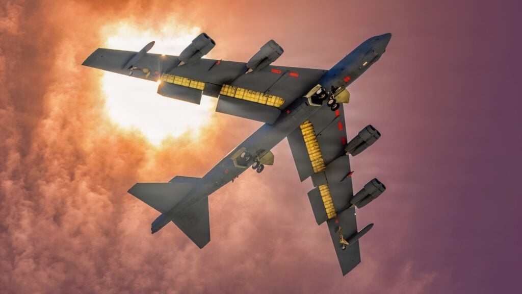 A B-52H Stratofortress assigned to the 419th Flight Test Squadron at Edwards Air Force Base, California, departs for an evening test mission over the Mojave Desert. The B-52H test fleet is in high demand, testing a variety of advanced capabilities for the joint-force. The 412th Test Wing will soon begin developmental test work on new avionics, radar, and engines as part of the B-52J effort, allowing the Stratofortress to serve the warfighter into the 2050's. (Air Force photo by Todd Schannuth)