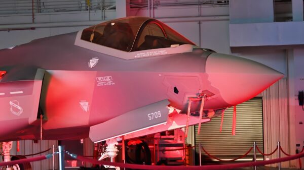 The new F-35 Lightning II stands on display at the First Aircraft Arrival ceremony on Nov. 2, 2024, at Naval Air Station Joint Reserve Base Fort Worth, Texas. The delivery of the F-35 ushered in a new era of modern-day warfighting for the U.S. Air Force. (U.S. Air Force photo by Staff Sgt. Richard Moser)