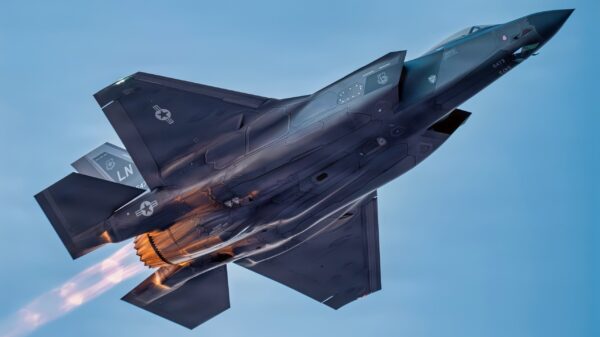 A U.S. Air Force F-35 takes flight in the Middle East in support of Operation Epic Fury, March 2, 2026. (U.S. Air Force Photo)