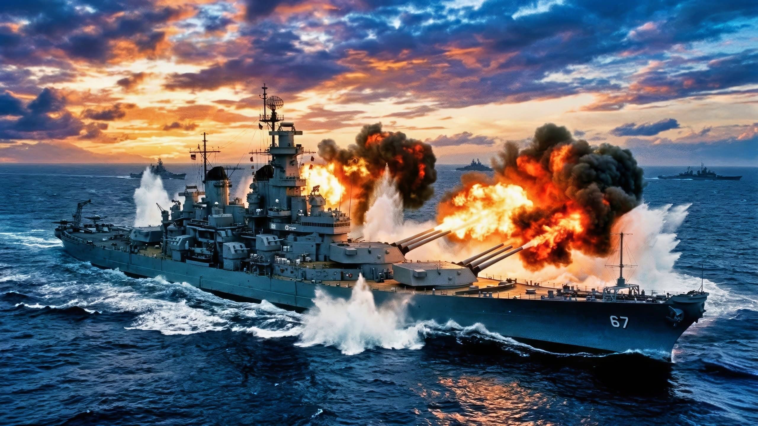 Montana-Class Battleship Firing Guns