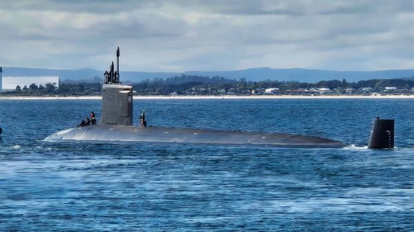 HMAS STIRLING, Western Australia, Australia (Sep. 10, 2024) — USS Hawaii (SSN 776) departs HMAS Stirling Sept. 10, marking the conclusion of a historic submarine maintenance period in Western Australia. As part of the Australia, United Kingdom, United States (AUKUS) Pillar 1 effort, Royal Australian Navy personnel assigned to submarine tender USS Emory S. Land (AS 39) worked alongside their U.S. Navy counterparts to make repairs on the U.S. Virginia-class SSN in Australia during a multi-week Submarine Tendered Maintenance Period, or STMP. (U.S. Navy photo by Rory O'Connor)