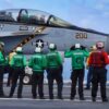 ATLANTIC OCEAN (Aug. 1, 2018) Sailors stand by as an F/A-18E Super Hornet from Strike Fighter Squadron (VFA) 103 taxies to a catapult on the flight deck aboard the Nimitz-class aircraft carrier USS Abraham Lincoln (CVN 72). (U.S. Navy photo by Mass Communication Specialist 3rd Class Jeff Sherman)