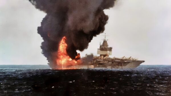USS Enterprise (CVN-65) Aircraft Carrier on Fire
