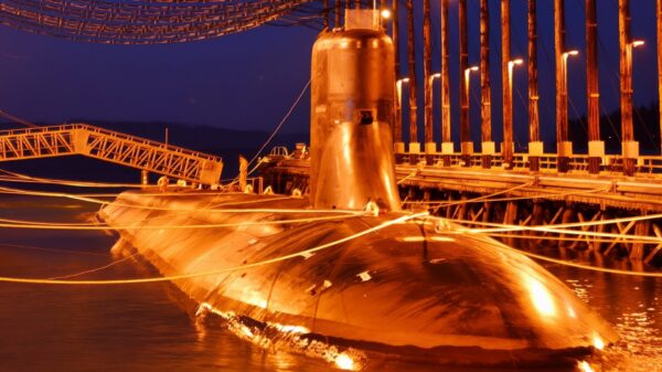 (August 16, 2006) - USS Jimmy Carter (SSN 23) sits moored in the Magnetic Silencing Facility at Naval Base Kitsap Bangor Aug 16 for her first ìdepermingî treatment. The deperming process reduces a ships electromagnetic signature as she travels through the water. U.S. Navy Photograph by MCCM(AW) Jerry McLain (Released)