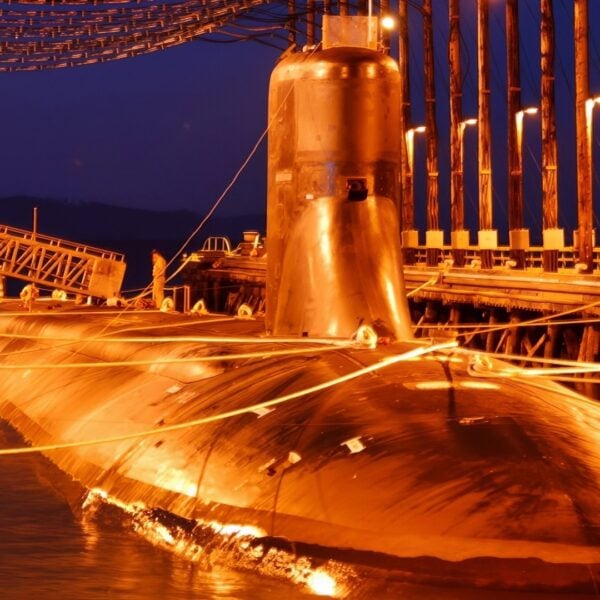 (August 16, 2006) - USS Jimmy Carter (SSN 23) sits moored in the Magnetic Silencing Facility at Naval Base Kitsap Bangor Aug 16 for her first ìdepermingî treatment. The deperming process reduces a ships electromagnetic signature as she travels through the water. U.S. Navy Photograph by MCCM(AW) Jerry McLain (Released)