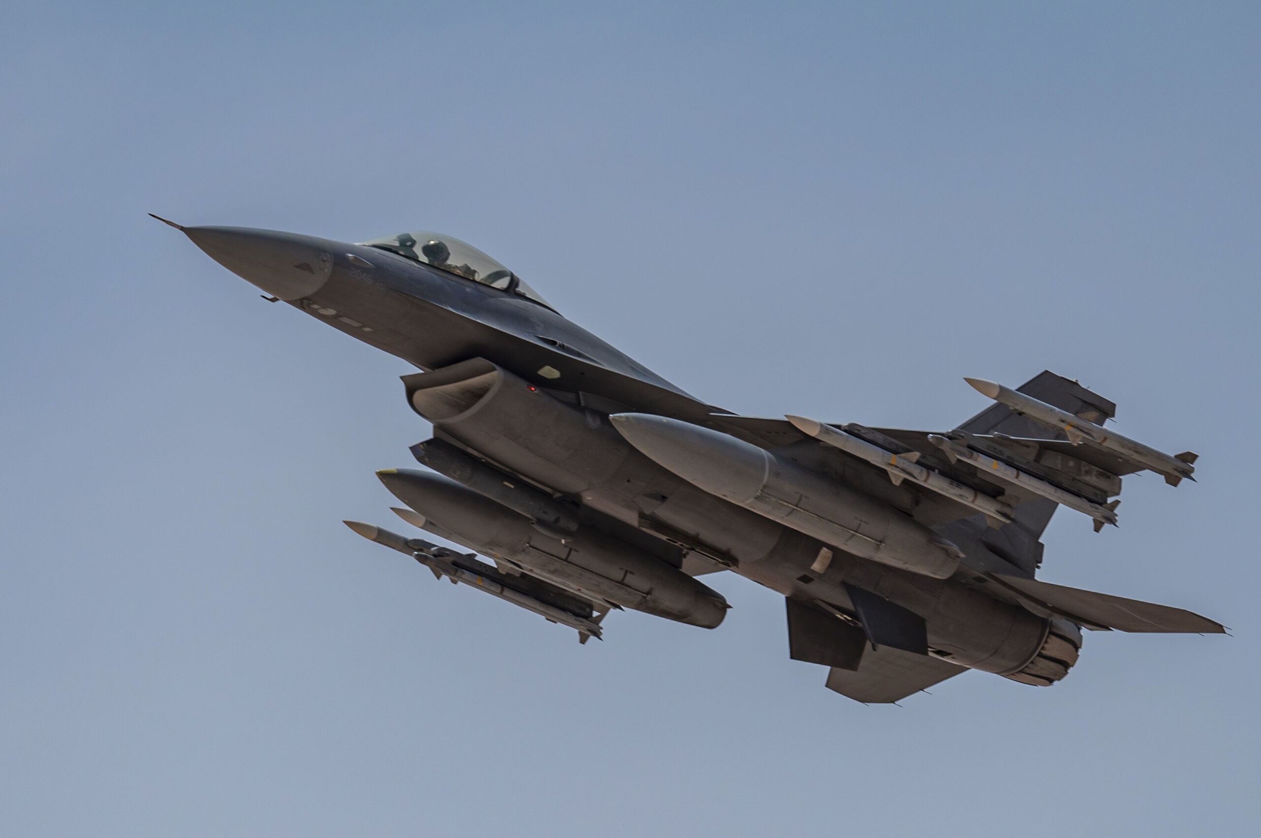A U.S. Air Force F-16 Fighting Falcon takes off from an undisclosed location within the U.S. Central Command area of responsibility, Aug. 10, 2024. The Department of Defense continues to take steps to mitigate the possibility of regional escalation by Iran or Iran's partners and proxies. (U.S. Air Force photo)