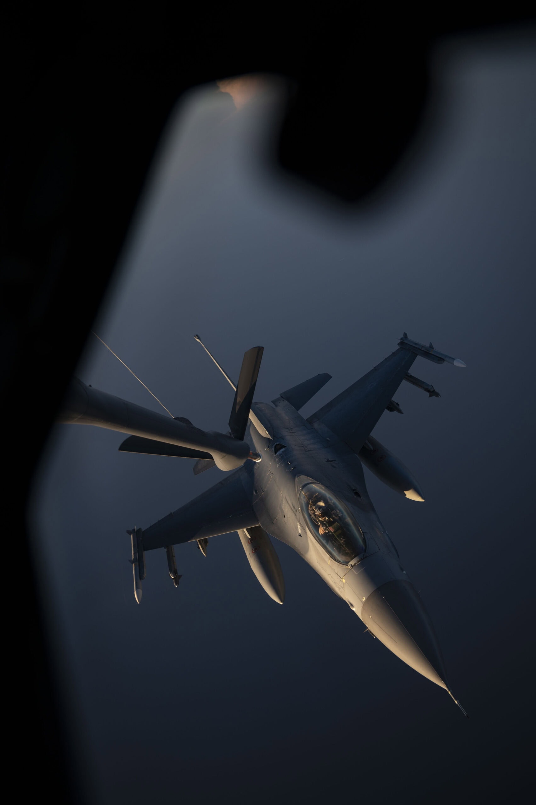 A U.S. Air Force F-16 Fighting Falcon prepares to receive fuel over the U.S. Central Command area of responsibility November 13, 2024. F-16s conduct missions within the AOR to compete strategically and deter Iran and its proxies. (U.S. Air Force photo)