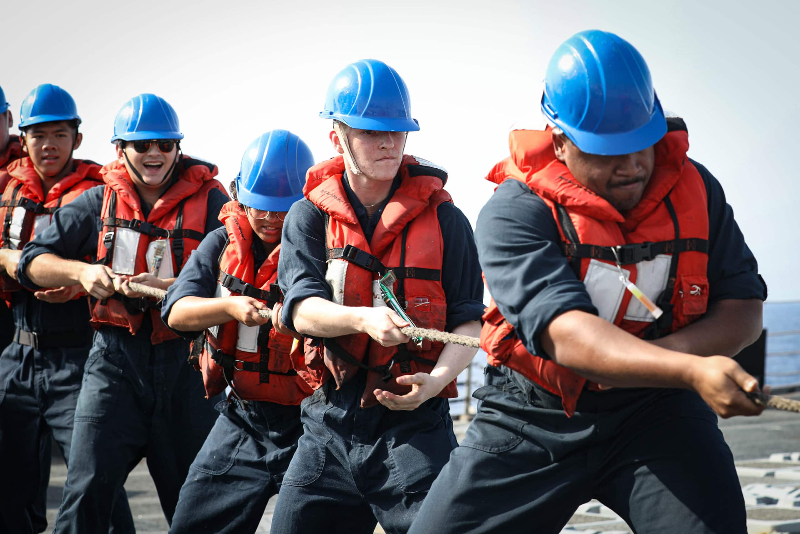 U.S. CENTRAL COMMAND AREA OF RESPONSIBILITY (Dec. 19, 2024) U.S. Sailors handle lines during a replenishment-at-sea (RAS) aboard the Arleigh Burke-class guided-missile destroyer USS Jason Dunham (DDG 109) in the U.S. Central Command area of responsibility. (Official U.S. Navy photo)