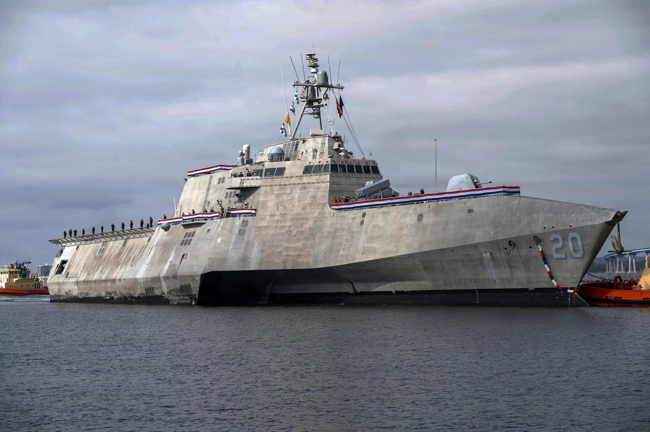 NAVAL BASE SAN DIEGO (March 4, 2026) — Independence-variant littoral combat ship USS Cincinnati (LCS 20) returned to its homeport of Naval Base San Diego after eight months of sustained operations in the U.S. 3rd and 7th Fleet areas of operations, March 4, 2026. Littoral combat ships are fast, optimally manned, mission-tailored surface combatants that operate in near-shore and open-ocean environments, winning against 21st-century threats. LCSs integrate with joint, combined, manned, and unmanned teams to support forward presence, maritime security, sea control, and deterrence missions around the globe. (U.S. Navy photo by Mass Communication Specialist 2nd Class Aja Bleu Campbell)