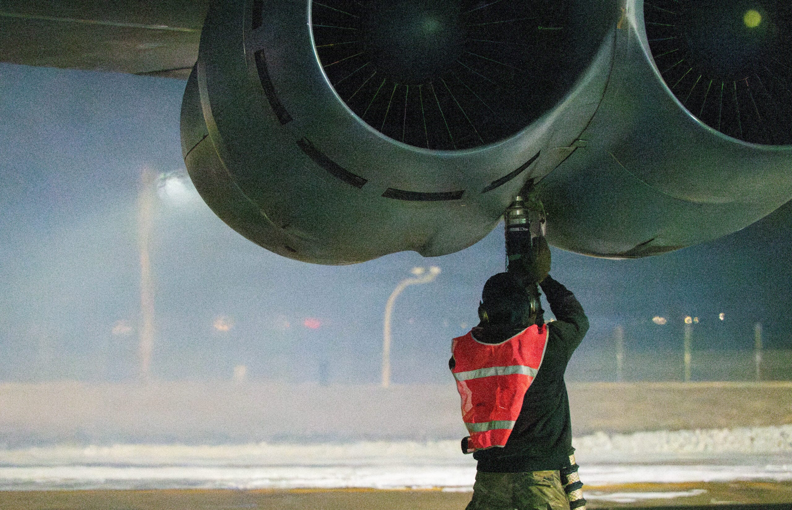 U.S. Air Force maintainers, assigned to the 5th Maintenance Group, conduct preflight maintenance at Minot Air Force Base, North Dakota, Dec. 3, 2025. Bomber Attack Demonstrations contributed to the collective defense of the Western Hemisphere and demonstrated the U.S. commitment to the safety and security of the region. (U.S. Air Force photo by Airman 1st Class Wesley Davies)
