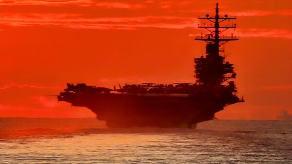 210618-N-JW440-2001 STRAIT OF MALACCA (June 18, 2021) As seen from the Ticonderoga-class guided-missile cruiser USS Shiloh (CG 67), the Navy’s only forward-deployed aircraft carrier USS Ronald Reagan (CVN 76) transits the Strait of Malacca with the Arleigh Burke-class guided missile destroyer USS Halsey (DDG 97). The ships are part of Task Force 70/Carrier Strike Group 5, conducting underway operations in support of a free and open Indo-Pacific. (U.S. Navy Photo by Mass Communication Specialist 1st Class Rawad Madanat)