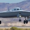 A B-21 Raider test aircraft lands at Edwards Air Force Base, Calif., during ongoing developmental flight testing, Sept. 11, 2025. The B-21 will be the backbone of the bomber fleet; it will incrementally replace the B-1 Lancer and B-2 Spirit bombers. (U.S Air Force photo by Todd Schannuth)