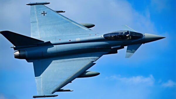 A German Air Force pilot, assigned to the German Air Force Weapons School, conducts strafing runs with an Eurofighter Typhoon in conjunction with U.S. Air Force Joint Terminal Attack Controller assigned to 2d Air Support Operations Squadron identifying targets on the ground at the 7th Army Training Command’s Grafenwoehr Training Area, Germany, June 9, 2021. (U.S. Army photo by Kevin Sterling Payne)