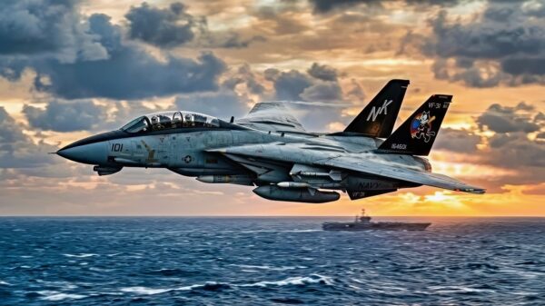 F-14 Tomcat Near Aircraft Carrier