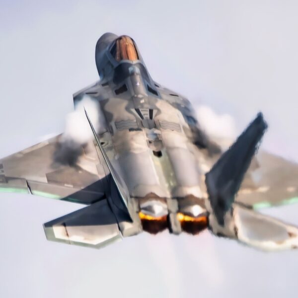 U.S. Air Force Maj. Paul Lopez, F-22 Demo Team commander, performs an aerial demonstration during the Thunder over Georgia Air Show at Robins Air Force Base, Sept. 28, 2019. Founded in 2007, the F-22 Raptor Demo Team showcases the unique capabilities of the world's premier 5th-generation fighter aircraft. (U.S. Air Force photo by 2nd Lt. Sam Eckholm)