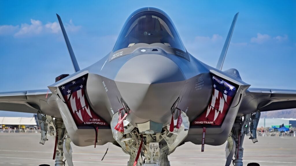 An F-35A Lightning II from the 388th Fighter Wing on display on a taxiway during Feria Internacional del Aire y del Espacio (FIDAE) in Santiago, Chile, April 11, 2026. The F-35A Lightning II is a fifth-generation multirole fighter designed for air superiority and precision strike missions. (U.S. Air Force photo by Staff Sgt. Derek Gutierrez)