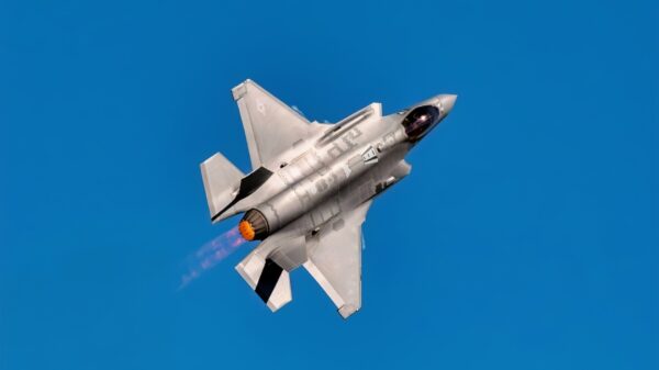 The F-22 Raptor performs a demonstration at the Mather Airshow in Sacramento, California, Sept. 23, 2018. The P-38 is a World War I-era fighter aircraft that was developed for the Army Air Corps. (U.S. Air Force photo by Senior Airman Lauren Parsons/Released)