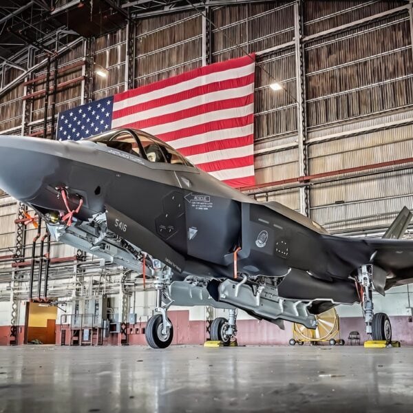 An F-35 Lightning II assigned to the 62nd Fighter Squadron, Luke Air Force Base, Ariz., sits in a hangar ahead of operations for the F-35 Lightning II TDY, Oct. 28, 2021, at Joint Base San Antonio-Kelly Field, Texas. The 62nd FS will be training with F-16s from the 149th Fighter Wing and the 301st Fighter Wing, along with T-38s from the 301st Fighter Wing. The multi-role capabilities of the F-35 allows them to perform missions which traditionally required numerous specialized aircraft. The complimentary air superiority capabilities of the F-35 will augment our air superiority fleet and ensure we continue to "own the skies" over future battlefields. (U.S. Air Force photo by Brian G. Rhodes)