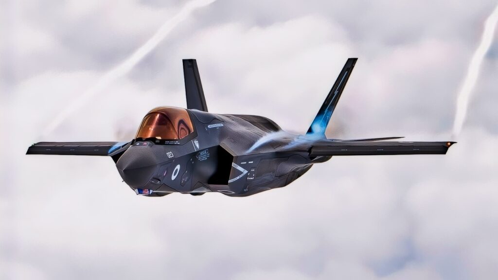 A UK F-35 flies above the Baltics on 25 May 2022.