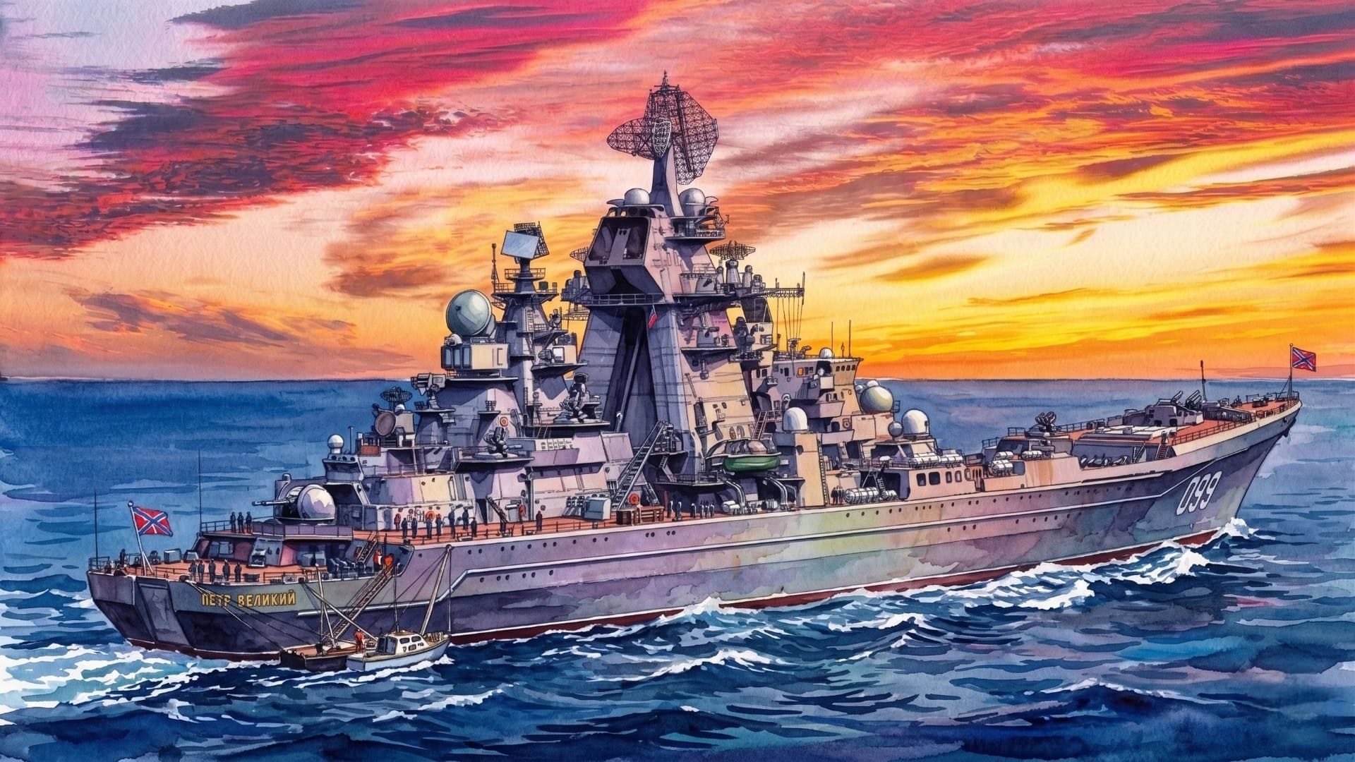 Kirov-Class Battlecruiser Russian Navy Watercolor