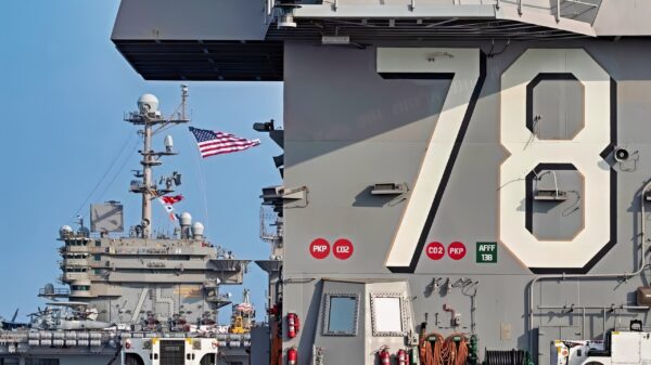 The Ford-class aircraft carrier USS Gerald R. Ford (CVN 78) and the Nimitz-class aircraft carrier USS Harry S. Truman (CVN 75) transit the Atlantic Ocean June 4, 2020, marking the first time a Ford-class and a Nimitz-class aircraft carrier have operated together underway. Ford is underway conducting integrated air wing operations, and the Harry S. Truman Carrier Strike Group remains at sea in the Atlantic as a certified carrier strike group force ready for tasking in order to protect the crew from the risks posed by COVID-19, following their successful deployment to the U.S. 5th and 6th Fleet areas of operation. (U.S. Navy photo by Mass Communication Specialist 2nd Class Ryan Seelbach)
