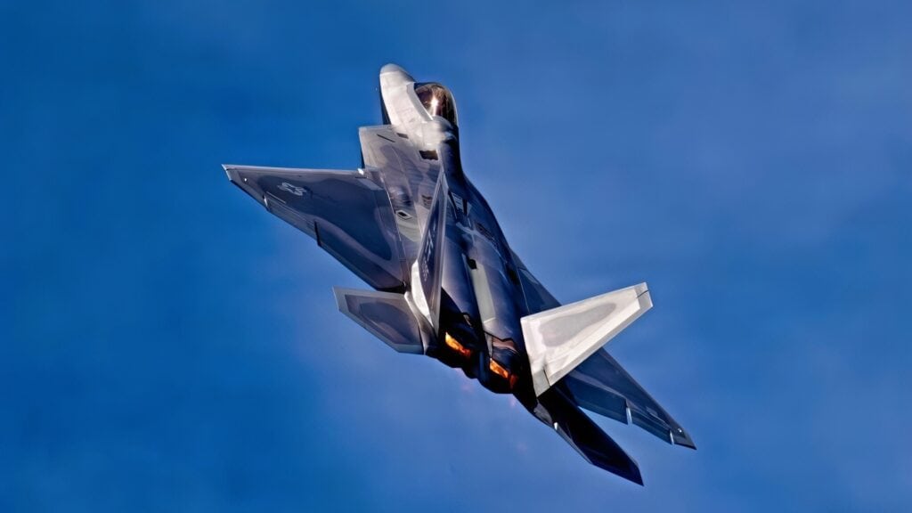 U.S. Air Force Capt. Nick “Laz” Le Tourneau, F-22 Raptor Aerial Demonstration Team pilot and commander, performs at the Airpower Over Hampton Roads Airshow 2025, Joint Base Langley-Eustis, VA, April 27th, 2025. The F-22 Raptor Aerial Demonstration showcases the unmatched maneuverability of the airframe by executing a series of combat maneuvers to inspire Americans and their allies, and deter foreign adversaries. (U.S. Air Force video by Staff Sgt. Michael Bowman)
