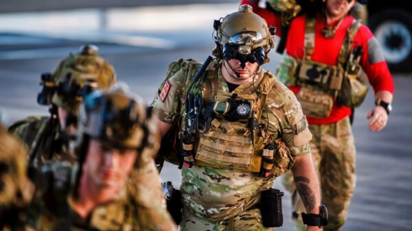 A team of pararescuemen assigned to the 38th Rescue Squadron board an HC-130J Combat King II during Exercise Ready Tiger 24-1 at Savannah Air National Guard Base, Georgia, April 11, 2024. The exercise simulated a downed pilot scenario which tested the team’s ability to respond at a moment's notice. During Ready Tiger 24-1, exercise inspectors will assess the 23rd Wing's proficiency in employing decentralized command and control to fulfill air tasking orders across geographically dispersed areas amid communication challenges, integrating Agile Combat Employment principles such as integrated combat turns, forward aerial refueling points, multi-capable Airmen, and combat search and rescue capabilities. (U.S. Air Force photo by Senior Airman Courtney Sebastianelli)