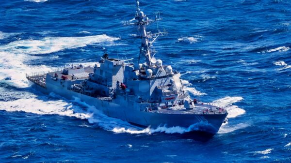 Navy Arleigh Burke-class guided-missile destroyer USS Rafael Peralta (DDG 115) transits the North Pacific Ocean, March 10, 2026. Rafael Peralta is forward-deployed and assigned to Destroyer Squadron (DESRON) 15, the Navy's largest DESRON and the U.S. 7th Fleet's principal surface force. (U.S. Navy photo by Mass Communication Specialist 1st Class Ryre Arciaga)