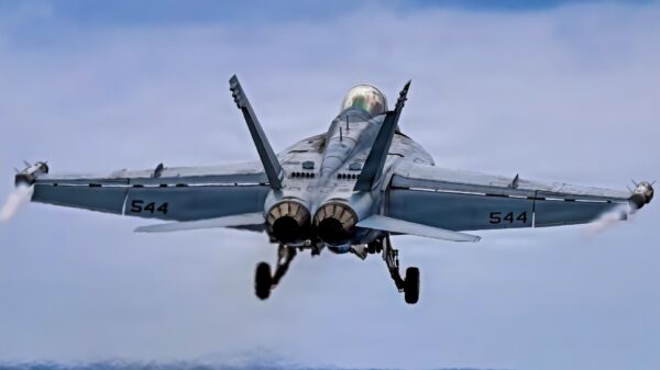 PACIFIC OCEAN (March 31, 2026) –U.S. Navy Capt. William Mathis, commanding officer of the Nimitz-class aircraft carrier USS Theodore Roosevelt (CVN 71), pilots a E/A-18G Growler assigned to Electronic Attack Squadron (VAQ) 129, March 31, 2026. Theodore Roosevelt, flagship of Carrier Strike Group (CSG) 9, is underway conducting exercises to bolster strike group readiness and capability in the U.S. 3rd Fleet area of operations. (U.S. Navy Photo by Mass Communication Specialist 2nd Class Ryan Holloway)