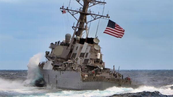(Jan. 16, 2010) Waves crash over the bow of the guided-missile destroyer USS Carney (DDG 64). Carney is part of the Eisenhower Carrier Strike Group and is deployed as part of an on-going rotation of forward-deployed forces to support maritime security operations in the U.S. 5th and 6th Fleet areas of responsibility. (U.S. Navy photo by Master at Arms Chief Chief Anthony J. Sganga/Released)