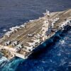 U.S. Sailors conduct routine flight deck operations on the flight deck of the world’s largest aircraft carrier, USS Gerald R. Ford (CVN 78), while underway in the Eastern Mediterranean Sea, March 22, 2026. Gerald R. Ford is on a scheduled deployment in the U.S. 6th Fleet area of operations to support the warfighting effectiveness, lethality and readiness of U.S. Naval Forces Europe Africa, and defend U.S., Allied and partner interests in the region. (U.S. Navy photo by Mass Communication Specialist 2nd Class Tajh Payne)