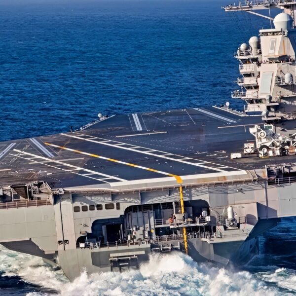 (Oct. 29, 2019) USS Gerald R. Ford (CVN 78) conducts high-speed turns in the Atlantic Ocean. Ford is at sea conducting sea trials following the in port portion of its 15 month post-shakedown availability. (U.S. Navy photo by Mass Communication Specialist 3rd Class Connor Loessin)