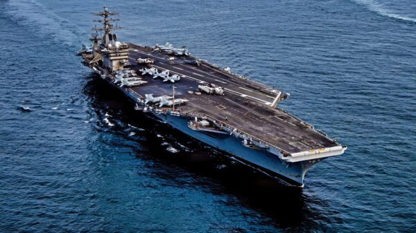 Ecuadorian Navy Esmeralda-class missile corvettes BAE Manabi (CM 12) and BAE Loja (CM 16) conduct formation maneuvering alongside Nimitz-class aircraft carrier USS Nimitz (CVN 68) and Arleigh Burke-class guided missile destroyer USS Gridley (DDG 101), part of Nimitz Carrier Strike Group (NIMCSG), in the Pacific Ocean, April 8, 2026. Nimitz is deployed as part of Southern Seas 2026 which seeks to enhance capability, improve interoperability, and strengthen maritime partnerships with countries throughout the region through joint, multinational and interagency exchanges and cooperation. (U.S. Navy photo by Mass Communication Specialist Seaman Apprentice Julian Jaime)