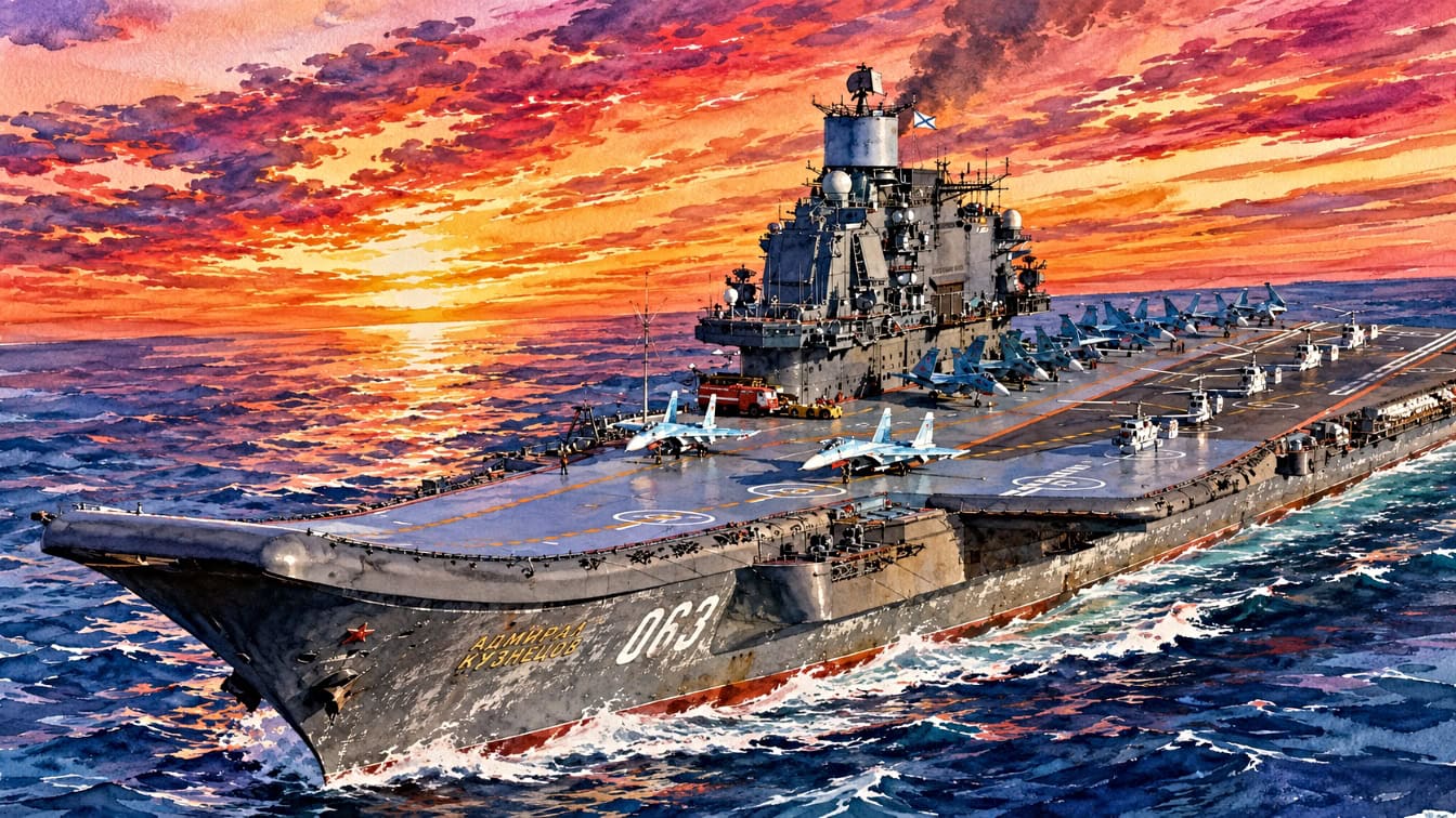 Russian Aircraft Carrier Watercolor Image Credit: Banana Nano.