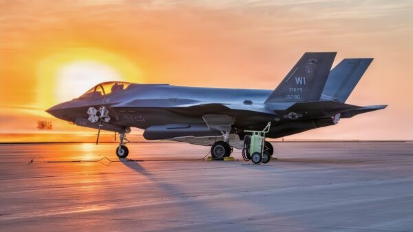 A U.S. Air Force F-35A Lightning II aircraft assigned to the 115th Fighter Wing, Wisconsin Air National Guard is parked on the ramp at sunrise during the 115th FW 2026 Combat Readiness Exercise, Operation Iron Orchid, at Volk Field Air National Guard Base, Camp Douglas, Wisconsin, June 26, 2026. Operation Iron Orchid is designed to assess and reinforce the wing’s ability to generate combat capability, sustain operations, protect personnel and resources, respond to evolving conditions, and execute mission-essential tasks in a realistic and challenging environment. (U.S. Air National Guard photo by Master Sgt. Mary Greenwood)