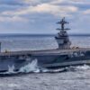 Pre-Commissioning Unit John F. Kennedy (CVN 79) transits the Atlantic Ocean during Builder's Sea Trials, Jan. 28, 2026. Builder’s Trials provide an opportunity to test ship systems and components at sea for the first time, and make required adjustments prior to additional underway testing. (U.S. Navy photo by Mass Communication Specialist 2nd Class Kaitlin Young)
