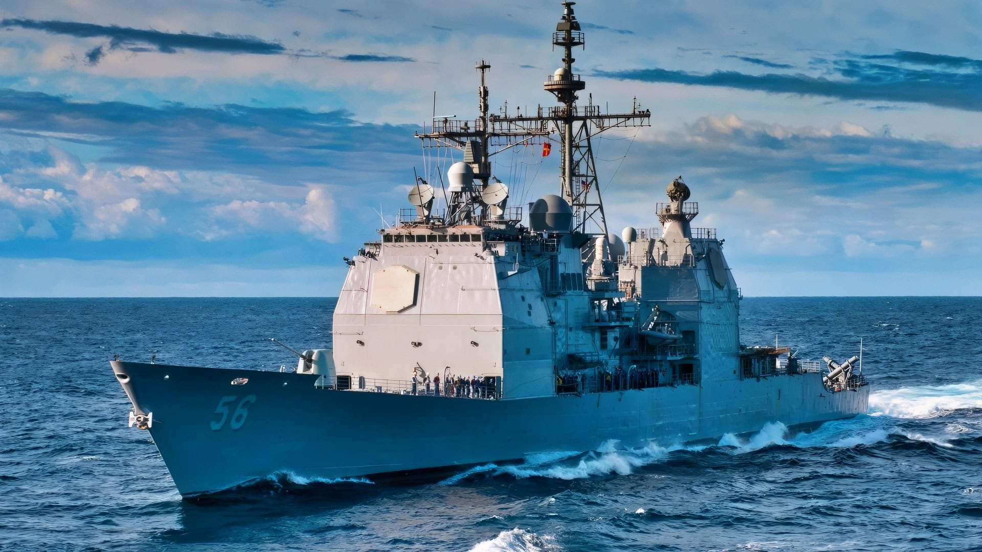 ATLANTIC OCEAN (June 6, 2012) The guided-missile cruiser USS San Jacinto (CG 56) approaches the amphibious assault ship USS Kearsarge (LHD 3) for a fueling at sea. (U.S. Navy photo by Mass Communication Specialist 1st Class Tommy Lamkin/Released)