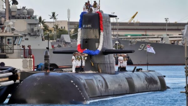 JOINT BASE PEARL HARBOR-HICKAM, Hawaii - (June 30, 2012) - Her Majesty's Australian Ship, HMAS Farncomb (SSG 74), a Collins class submarine operated by the Royal Australian Navy, arrived at Joint Base Pearl Harbor-Hickam to participate in the Rim of the Pacific (RIMPAC) exercise, June 30. Twenty-two nations, more than 40 ships and submarines, more than 200 aircraft and 25,000 personnel will participate in the biennial RIMPAC exercise scheduled June 29 to Aug. 3, in and around the Hawaiian Islands. The world's largest international maritime exercise, RIMPAC provides a unique training opportunity that helps participants foster and sustain the cooperative relationships that are critical to ensuring the safety of sea lanes and security on the world's oceans. RIMPAC 2012 is the 23rd exercise in the series that began in 1971. (U.S. Navy photo by Mass Communication Specialist 1st Class Ronald Gutridge / Released)