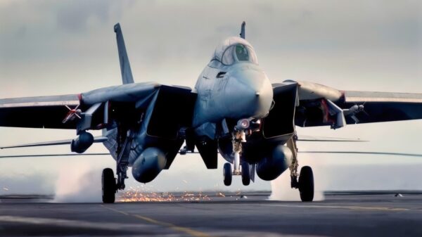 Pacific Ocean (Nov. 15, 2003) -- An F-14D Tomcat from the "Tomcatters" of Fighter Squadron Three One (VF-31) makes an arrested landing aboard USS John C. Stennis (CVN 74). Stennis and her embarked Carrier Air Wing Fourteen (CVW-14) are at sea conducting Composite Training Unit Exercise (COMPTUEX) in preparation for an upcoming deployment. U.S. Navy photo by Photographer's Mate 3rd Class Mark J. Rebilas.