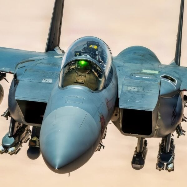 A U.S. Air Force F-15E Strike Eagle aircraft flies in the U.S. Central Command area of responsibility July 15, 2026. (U.S. Air Force photo by Tech. Sgt. Tiffany A. Emery)