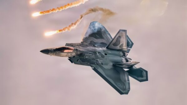 U.S. Air Force Capt. Nick “Laz” Le Tourneau, pilot and commander of the F-22 Raptor Aerial Demonstration Team, performs an aerial demonstration for the Chicago Air and Water Show in Chicago, Illinois, August 16, 2026. Le Tourneau showcased the aircraft’s performance capabilities through a series of planned maneuvers designed to highlight its speed, agility and operational employment. (U.S. Air Force photo by Staff Sgt. Mary Bowers)