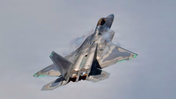 U.S. Air Force Capt. Samuel “RaZZ” Larson, F-22 Raptor Aerial Demonstration Team pilot and commander, performs at Airpower Over Hampton Roads 2023, Joint Base Langley-Eustis, VA, April 10th, 2023. The F-22 Raptor Aerial Demonstration showcases the unmatched maneuverability of the airframe by executing a series of combat maneuvers to inspire Americans and their allies, and deter foreign adversaries. (U.S. Air Force video by Staff Sgt. Michael Bowman)