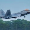 A 325th Fighter Wing F-22A Raptor takes off for a mission Oct. 28 at Eglin Air Force Base, Fla. A squadron of the wing’s Raptors have been at Eglin since Hurricane Michael devastated Tyndall Air Force Base in 2018. (U.S. Air Force photo/Jaime Bishopp)