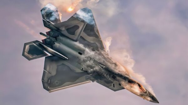 U.S. Air Force Capt. Nick “Laz” Le Tourneau, pilot and commander of the F-22 Raptor Aerial Demonstration Team, performs an aerial demonstration for the Chicago Air and Water Show in Chicago, Illinois, August 16, 2026. Le Tourneau showcased the aircraft’s performance capabilities through a series of planned maneuvers designed to highlight its speed, agility and operational employment. (U.S. Air Force photo by Staff Sgt. Mary Bowers)