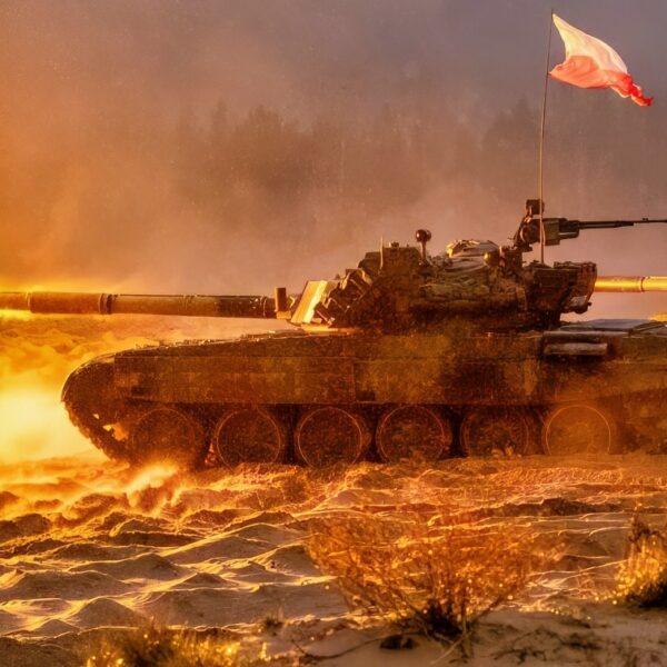 A Polish tank fires during the Iron Spear exercise in Adazi, Latvia, Nov. 13, 2023. U.S. Army Soldiers with Bravo Company, 2nd Battalion, 69th Armored Regiment “Panther Battalion”, 2nd Armored Brigade Combat Team, 3rd Infantry Division supporting NATO’s enhanced Forward Presence Battle Group Poland, joined multinational troops from Canada, Germany, Italy, Latvia, Lithuania, the Netherlands, Spain, and the United Kingdom representing NATO enhanced Forward Presence Battle Groups from Latvia, Lithuania, Estonia, and Poland for the exercise. The 3rd Infantry Division’s mission in Europe is to engage in multinational training and exercises across the continent, working alongside NATO allies and regional security partners to provide combat-credible forces to V Corps, America’s forward deployed corps in Europe. (U.S. Army photo by Capt. H Howey)