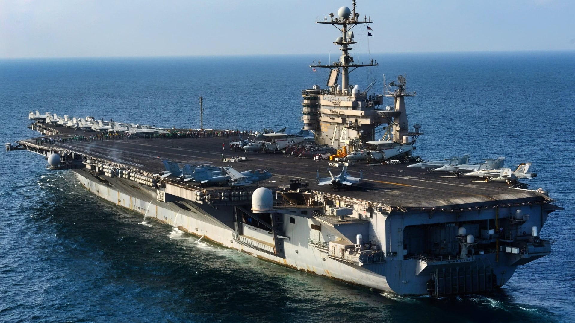 U.S. sailors perform a foreign object debris walkdown on the flight deck of the aircraft carrier USS John C. Stennis (CVN 74) Feb. 19, 2013, in the Arabian Sea. The ship was deployed to the U.S. 5th Fleet area of responsibility to conduct maritime security operations, theater security cooperation efforts and support missions for Operation Enduring Freedom. (U.S. Navy photo by Mass Communication Specialist 2nd Class Kenneth Abbate/Released)