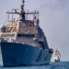 ARABIAN GULF (June 26, 2022) Littoral combat ship USS Sioux City (LCS 11), U.S. Coast guard cutters USCGC Baranof (WPB 1318) and USCGC Robert Goldman (WPC 1142) and coastal patrol ship USS Thunderbolt (PC 12) sail in the Arabian Gulf, June 26. U.S. naval forces regularly operate across the Middle East region to help ensure security and stability. (U.S. Navy photo by Chief Mass Communication Specialist Roland A. Franklin)