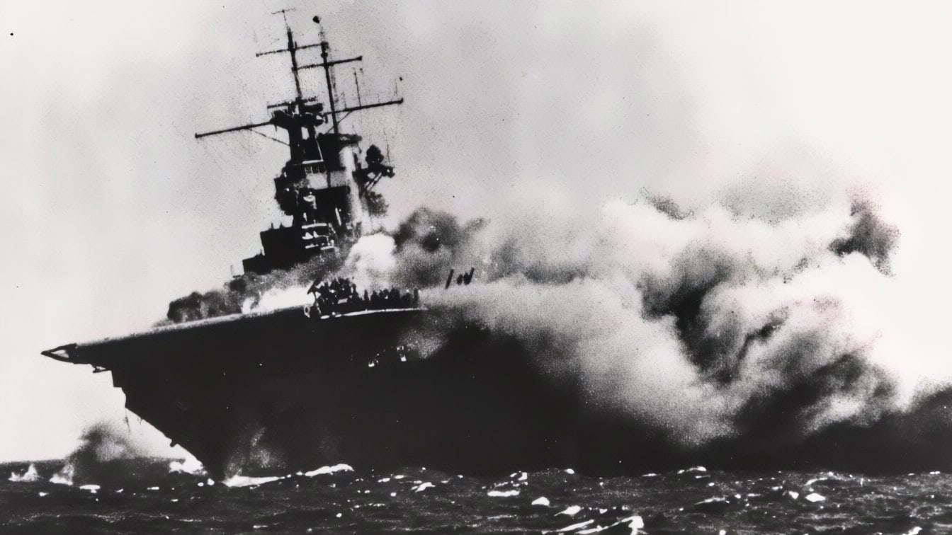 USS Wasp on Fire. Creative Commons Image