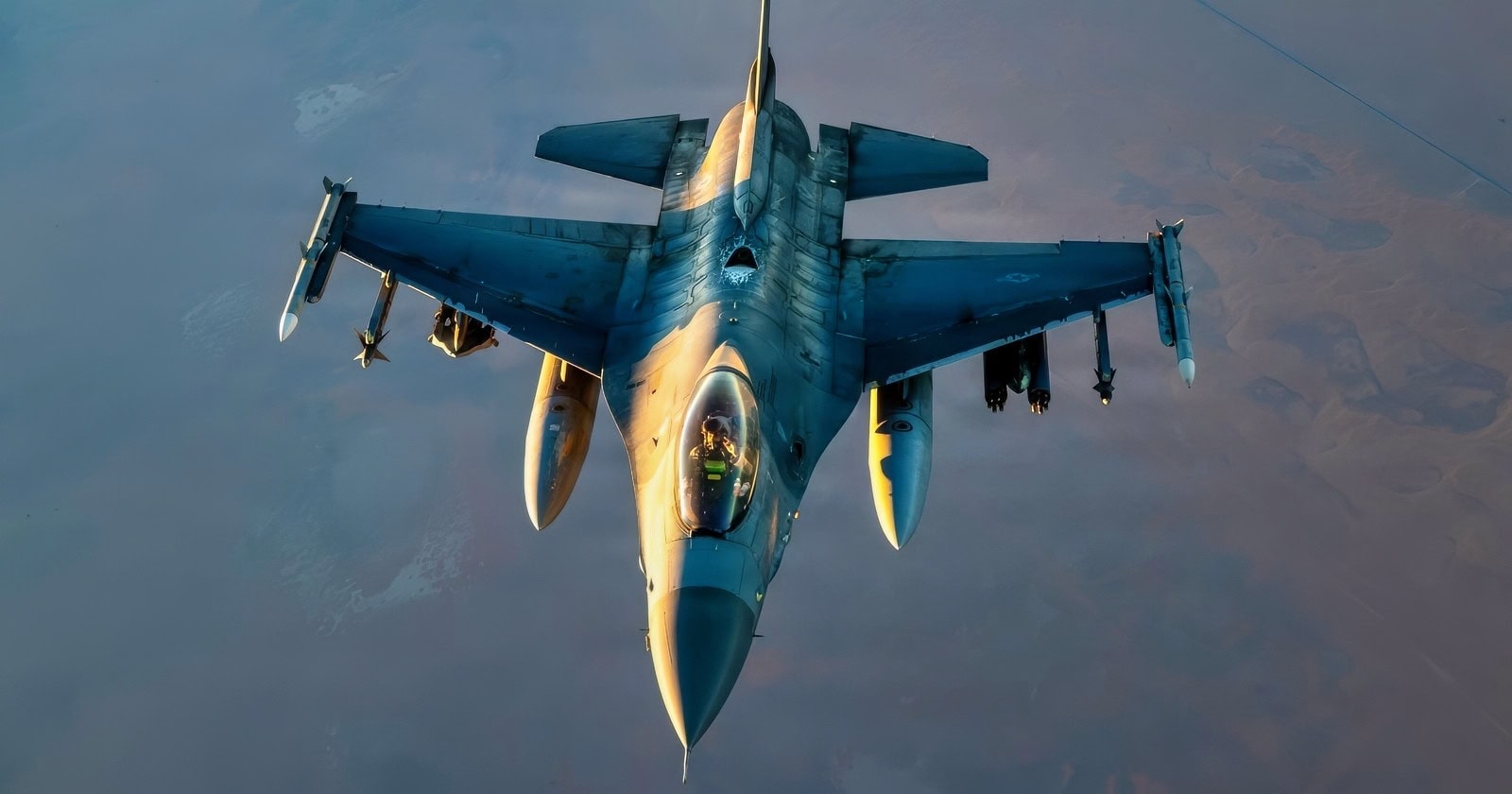A U.S. Air Force F-16 Fighting Falcon aircraft flies in the U.S. Central Command area of responsibility Sept. 5, 2026. (U.S. Air Force photo by Tech. Sgt. Tiffany A. Emery)