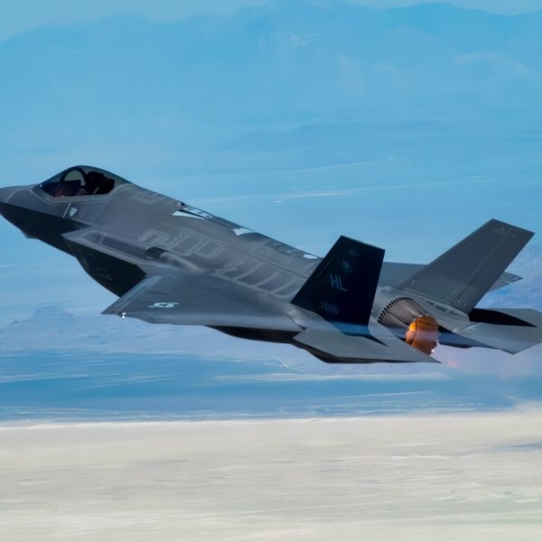 Lt. Gen Mark Kelly, 12th Air Force Commander, maneuvers an F-35 Lightning ll, from the 388th Fighter Wing, Hill Air Force Base, Utah, over the the Utah Test and Training Range July 3, 2018. Lt. Gen Kelly was on his final flight as commander of the 12th Air Force. (U.S. Air Force photo by Airman 1st Class Codie Trimble)